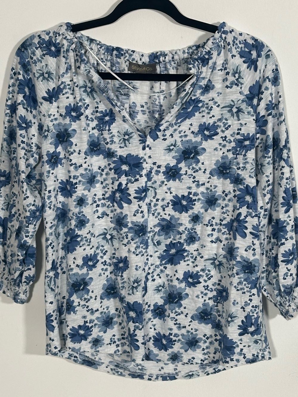 Blue Floral Cotton Modal Cottagecore Blouse PS